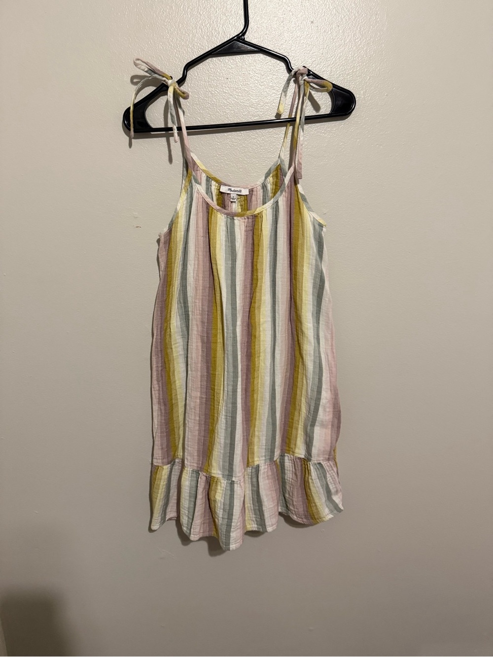 Madewell Girls' Pastel Striped Tie-Shoulder Dress - Yellow, Pink, Green, Blue